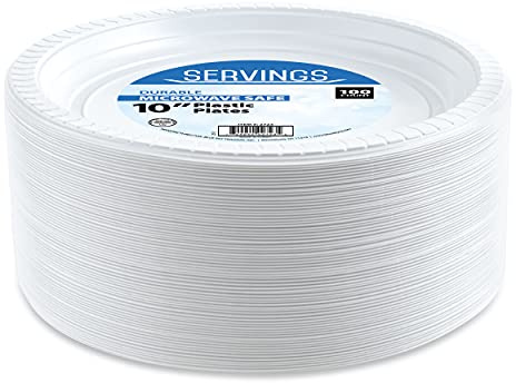 Blue Sky 10 Inch White Plastic Plates - [100 Count] Disposable Plastic Plates, Microwave Safe, Perfect for Birthday Parties, Weddings, Banquets, Picnics, and Everyday Use