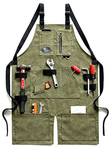 fayengan Arbeitsschürze Herren,Robuste Werkzeugschürze Für Männer, Arbeitsschürze Mit Werkzeugtaschen Für Küche, Garten, Keramik, Werkstatt, Garage Und Mehr (Color : Green, Size : XL)