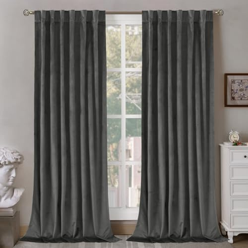 BGment Grey Velvet Curtains 84 inches Long, Thermal Insulated Blackout Velvet Curtains Noise Reduce Back Tab and Rod Pocket Luxury Panels for Bedroom/Living Room, 2 Panels, 52 x 84 Inch