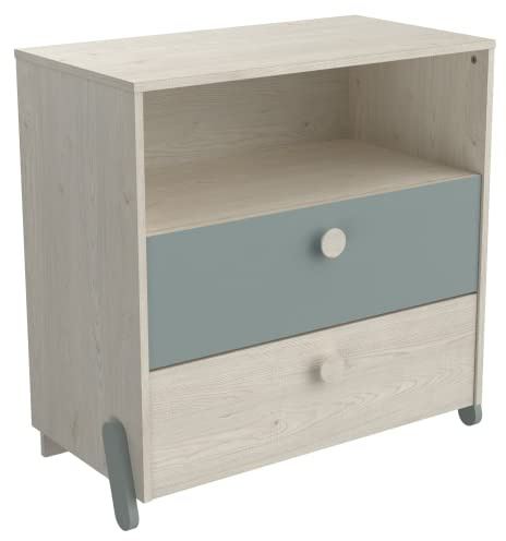 Demeyere Commode Chambre Enfant/Bebe – Meuble au Style Scandinave Fabriqué en France – Format 73 x 40 x 74 cm Avec 2 Tiroirs et 1 Niche 434079 Blanc Mat 796x396x581MM