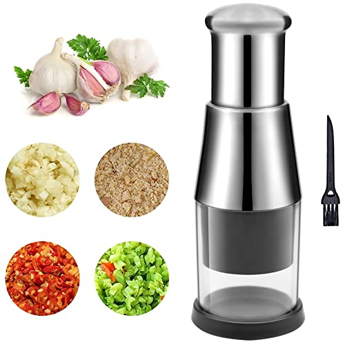 Knoblauchpresse, Garlic Press Gepresster Knoblauchhacker Knoblauch Schnelle Knoblauchpresse Knoblauchschneider Knoblauchhacker, Knoblauchpresse Edelstahl für Paprika Zwiebeln mit Reinigungsbürste
