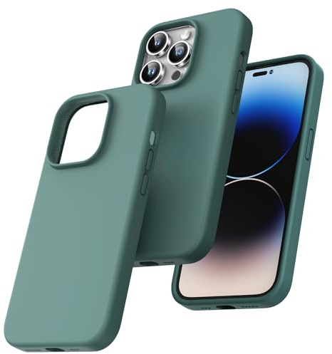 TOCOL Silicone for iPhone 14 Pro Case 6.1-Inch, Liquid Silicone Multi-Color Slim Silky-Soft Touch Anti-Scratch Shockproof Protective Phone Cover, Midnight Green