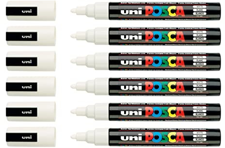 POSCA - Acrylmarker PC-5M Weiß 6er Set | 6 Marker mit 1,8-2,5 mm Rundspitze für nahezu alle Oberflächen