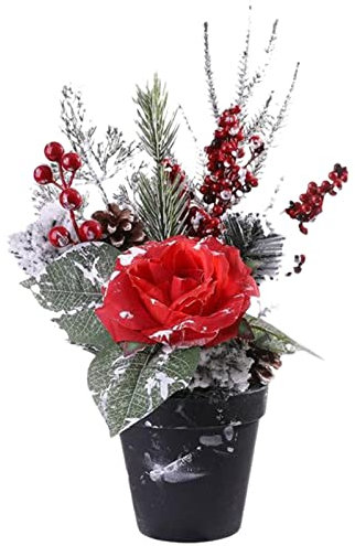 BYYLECL Mini árbol de Navidad, plantas artificiales en maceta, flor roja, árbol de Navidad, decoración de mesa de Navidad para oficina en casa