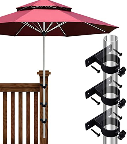 VANROUG Sonnenschirm-Klemmhalterung, Terrassenschirm-Halter, Outdoor-Klemmhalterung für Deck, Geländer, Zäune, Balkon oder Innenhof (3 Stück, schwarz)