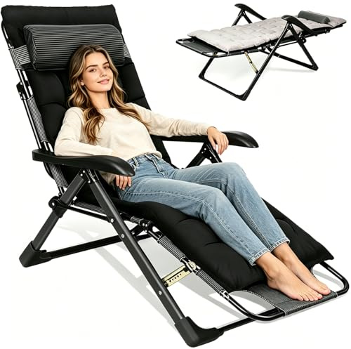 SANEIOUI Liegestuhl Klappbar mit Bequemes Auflage und Armlehnen, Ergonomischer Sonnenliege mit 7-Fach Verstellbarer Rückenlehne, Gartenliege Belastbar 150 kg für Balkon Terrasse Garten