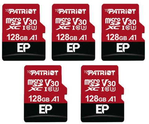 Patriot Memory 128GB A1 / V30 scheda di memoria per Telefoni e Tablet Android, Registrazione Video 4K - Pacco da 5