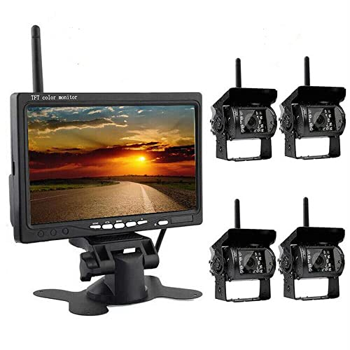 SHZICMY Digitale Rückfahrkamera Kabellos Funk Rückfahrkamera mit 4 Drahtlose Backup-Kameras 7 LCD-Breitbildmonitor Breitbild Drahtloser Monitor