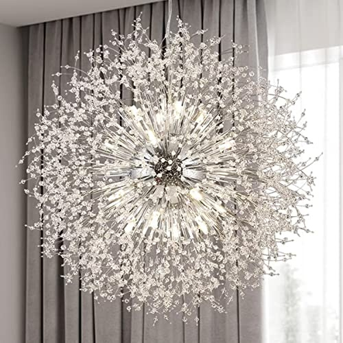 EFPD Lampadario a dente di leone in argento, 24 luci - diametro 100 cm, lampadina LED G9 inclusa, grande lampadario a sospensione oversize