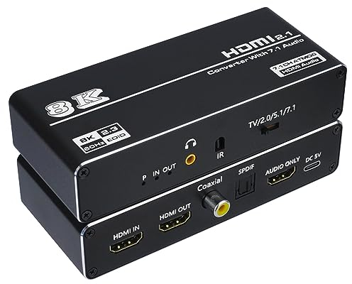 Tendak Estrattore audio HDMI 2.1 – 8K@60Hz Splitter a HDMI/Ottico Spdif/Coaxial/3,5mm Stereo Converter - Supporta 4K@120Hz HDCP 2.3 EDID VRR HDR 10+ 7.1CH Atmos per PS5 Xbox