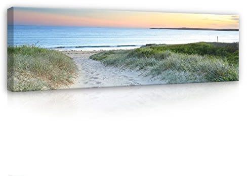 WallArena Leinwand Bilder 145x45 cm | Strand Meer Ostsee Dünen Natur, Leinwandbilder, Bild auf leinwand, Format: 145x45 cm (BxH) - einteilig auf Canvas