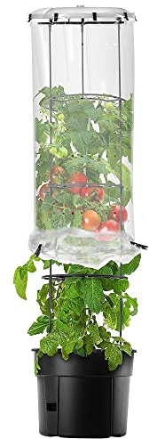 KADAX Maceta con tapa de tomate madura, sombrilla de tomate con maceta, juego de macetas con enrejado, torre de cría con enrejado, protección de tomate para plantas de enrejado (40 cm)