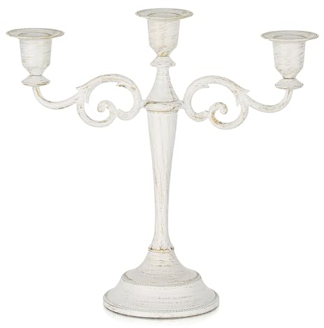 Sziqiqi Bougeoir Chandelier à 3 Branches, Candélabre à 3 Bras Blanches Vintage pour Centres de Table de Mariage Dîner aux Chandelles Fête Noël Cheminée Décoration