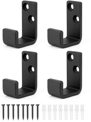 QWORK® 4 Stück Wandhaken Schwerlast, Schwarz Stahl Wandhaken J Haken Zum Aufhängen von Kabeln, Drähten, Sportgeräten (5,5 x 4 cm)
