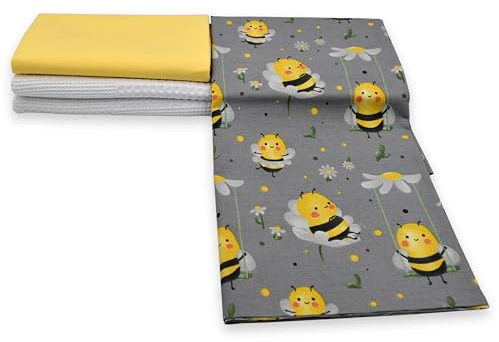 Virginia Tex baumwollstoff-Set 3 Stück 60 x 150 cm Tex Standard 100 in verschiedenen farben waffelpique-stoff und 2 x baumwollstoff meterware 100% baumwolle stoffe zum (Yellow Bee)