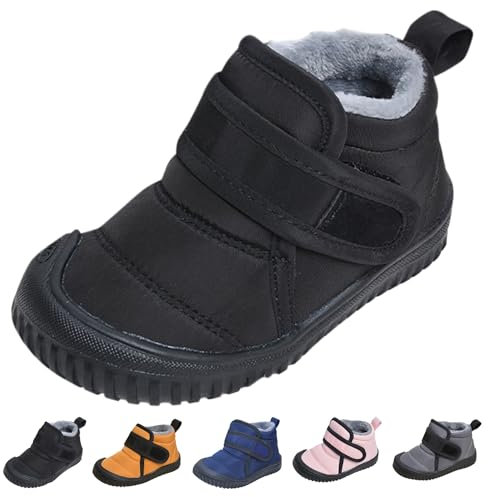 YCYATS Barfussschuhe Kinder Winter Wasserdicht, Outdoor Warm Gefüttert Winterstiefel Ergonomische Barfuß Winterschuhe (Black, Kleinkind, Herren, 24, Numerisch, EU Schuhgrößensystem, M)