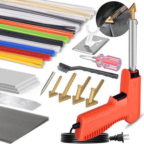 FGRSRZ Plastic Welder with 5PCS Soldering Tips,91PCS Welding Rods Weld Kit, 3 in 1 Tool, Portable Repair Kit for Welding, Car Bumper, Kayak Repair(Orange)