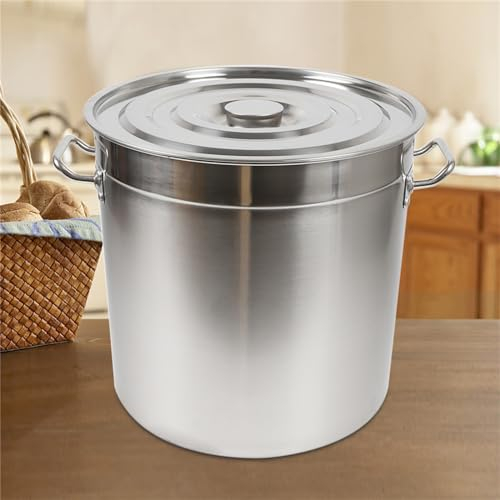 KEESUNG 50L Olla sopera con tapa, acero inoxidable, olla grande de acero inoxidable, utensilio de cocina de acero inoxidable, para uso en restaurantes, comedores, 40 x 40 cm