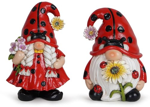 Hodao 2PCS Spring Ladybug Gnomes Decorations Ladybug Couple Gnomes Ornaments Decor Summer Gnome Figurines for Outdoor Garden Decor Birthday Gift for Mom, Grandma, Women