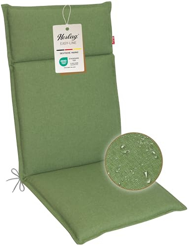 Herlag Polsterauflage Bea Hochlehner 120x50x4,5cm | Wasserabweisende Gartenstuhlauflage Fleckschutz | Bequeme Camping Sitzauflagen | Pflegeleichte Easy-Line | Öko Tex 100 | 1 Polster | Oliv