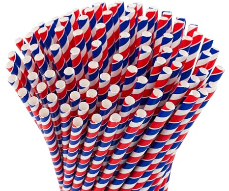 Papier Strohhalme kurz Frankreich Design, 100 Stück, 16 cm lang, 7mm Ø. Strohhalm France französische Flagge, tricolore, biologisch abbaubar, Umweltfreundlich Einweg Trinkhalm (Kurz)