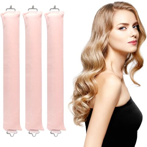 3 Pcs Hair Rollers Heatless Curling - High Resilience Heatless Curlers Headband Soft Silk No Heats Curling With Hair Rollers Lazy DIY Hair Styling Headband For Long And Medium Hair with Hook (pink)