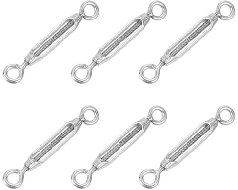 sourcing map 6Pcs M4 Eye and Eye Turnbuckles Wire Rope Tension, 304 Stainless Steel Turnbuckle Adjustable Cable Tensioner for Shade Sail, Clothesline