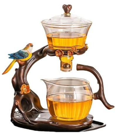 MYBAQ, Teiera in vetro con gazza gazza, teiera magnetica, set da tè semi automatico, set da tè in vetro Lazy Kung Fu, set di teiera in vetro resistente al calore, per preparare tè sfusi e fiori a casa