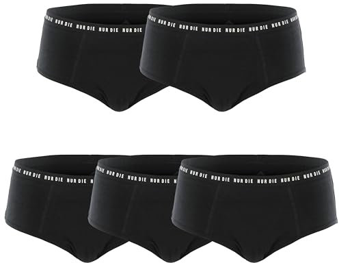 NUR DIE Periodenunterwäsche 5er Mehrpack Alles Geregelt Panty Unterhose 3X Mittelstark 2X Extrastark Blutung Bio-Baumwolle waschbar & saugfähig Menstruationsunterwäsche - Schwarz - Größe 36-38