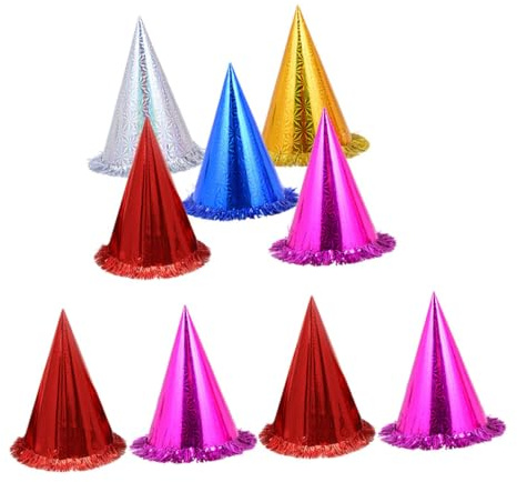 KONTONTY 18piezas Sombreros De Cumpleaños Forma De Cono Con Flecos Brillantes Paquete De Mezclados Para Niño Niña y Adultos Para Fiestas y Celebraciones