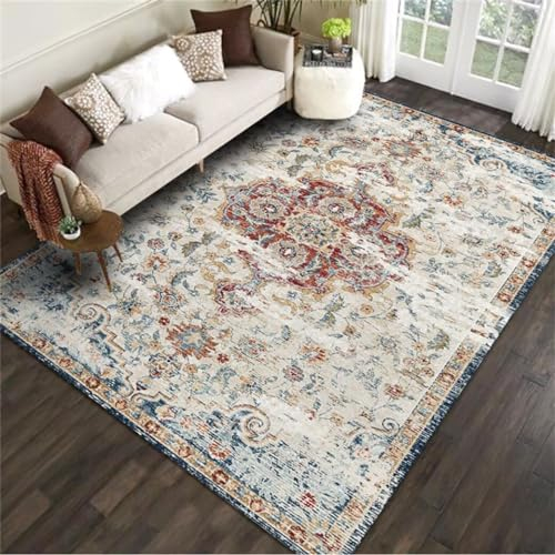 RUGMRZ Teppich XXL Nostalgischer Wohnzimmerteppich waschbarer Blumenteppich 300x400CM Weicher bodenmatte kinderzimmer Blau Waschbar