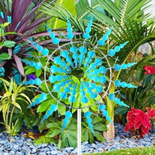 Metall Windmühle, Magische Metall Windmühle, Windspinner, Windspiel Garten Magische Windmühle, Kinetisches Windspiel, Outdoor Garten Metall Windmühle, Windmühle Skulptur Hof, Himmelblau