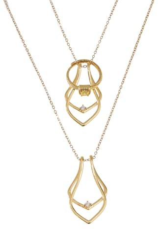 Hobbspring Collar Portaanillos Colgante de Boda Dorado, Collar Vintage de Compromiso de Acero de Titanio con Colgante de Lágrima con Caja de Regalo para Mujeres Damas