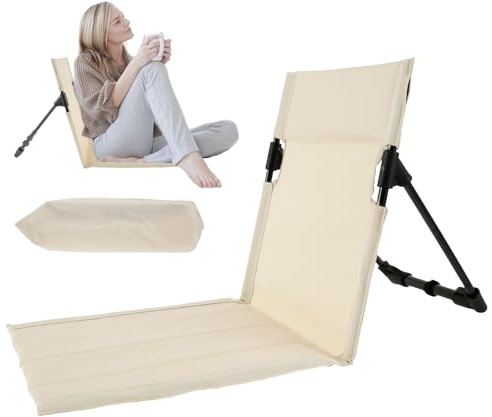 KTCINA Chaise de sol, avec support dorsal, légère, portable, anti-salissure, durable, confortable, pliable, pour vacances, jardin, camping, parc, festivals (beige)