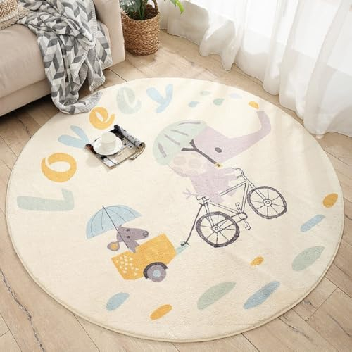 YATOLA Runden Kinderteppich Teppich Kinderzimmer Babyteppich Schlafzimmer Wohnzimmer Küche Bodenmatte Fußmatten Wurf Kinderspiel Krabbel Matte Spielmatte Tier Elefant Kaninchen (Creme, 120cm)