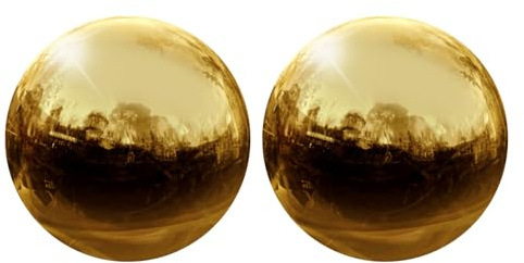 Sourcing Map Goldfarbene Globus-Deko-Kugeln, 90 mm, reflektierende Gartenkugel, hohler Ball, nahtloser Edelstahl, moderne Gartendekoration, 2 Stück