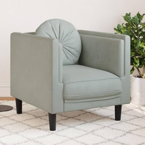 Willood Sessel mit Kissen Hellgrau Samt, Polstersessel Relaxsessel Sofa für Wohnzimmer, Loungesessel Fernsehsessel Polstersofa, Modern