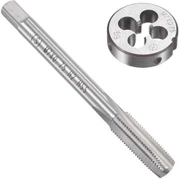 TOP-VIGOR Ensemble tarauds et filières métriques M7 x 0,75 mm avec matrice de filetage ronde, kit de tarauds et filières robustes pour bricolage, réparation, coupe de filetage externe et interne