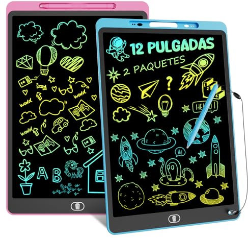 12 Pulgadas 2 Packs Tableta Escritura LCD Color, Electight Tablet Escritura Pantalla Colorido Infantil, Juguetes Educativo Niños con Borrable y Bloqueo Función, para el Hogar, Rosa+Azul