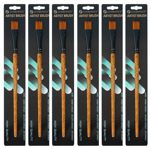 Visxcnu 6 Stück Flache Pinsel Set, 20 mm Breite Nylon Pinsel Künstlerpinsel Flache Ausbesserungspinsel Detail Pinsel Set für Acrylmalerei, Aquarellmalerei,Gouachemalerei Ölmalerei