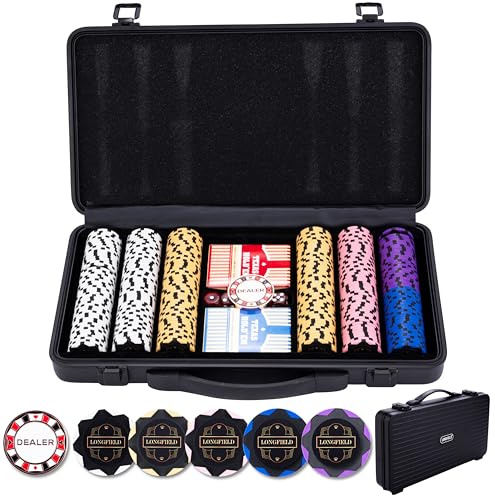 Engelhart – 320950 – Pokerset svart metallväska med 300 marker (14 g) utan nummer, 2 kortlekar, 1 dealerknapp, 5 tärningar