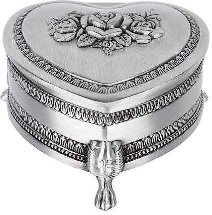 Aladeno Vintage-Schmuckkästchen aus Metall in Herzform, Schmuckkästchen, Aufbewahrungsbox, Schatztruhe, Organizer, Andenkenbox, Ohrringe, Halskette, Aufbewahrungsbox für Mädchen