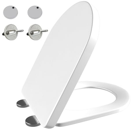 D Shape Toilet Seat, Quick Release Toilet Seat with Soft Close & Hinges for Easy Cleaning, Premium Thermoplastic Toilet Lid Loo Seat, Bathroom Bowl Seating Thermoset Lid, Easy Install White WC Seats