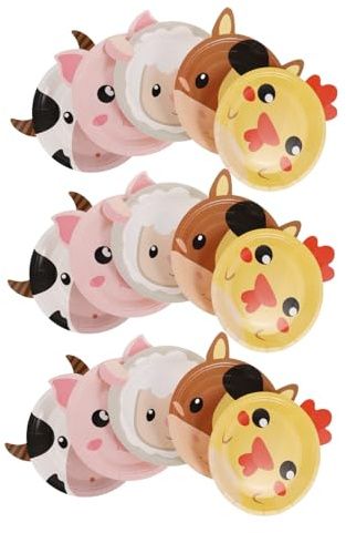 Healeved Assiettes à Thème Animal en Carton, 50 Pièces, Formes Animales | Format 7 Pouces, Style Ferme pour Anniversaire, Lot Jetable pour Réception