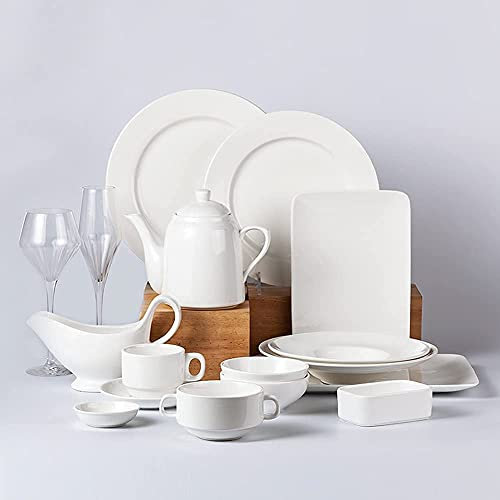 Set di stoviglie da 32 pezzi bianco puro, eleganti set da tavola in ceramica, set completo in porcellana, piatti, ciotole e tazze raffinati, adatti al microonde e alla lavastoviglie, per la cucina