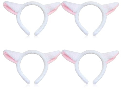 FUIPVGI 4 Stück Plüsch Schafohr Hairhoop Lamm Stirnband Schaf-Stirnband Niedliche Party Kopfbedeckung Tierkopfbedeckung Tier-Stirnbändern Pelzige Ohr Stirnband für Halloween Party Dekoration