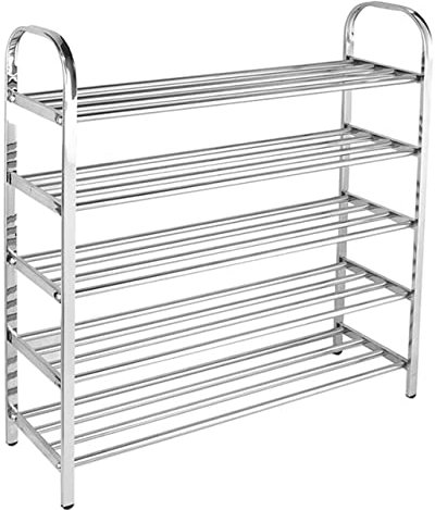 HDICUHNANU Schuhablage Schuhregal Aus Edelstahl Mit 5 Ebenen, Platzsparendes Und Vielseitiges Regal Für Wohnzimmer, Schlafzimmer, Küche Multifunktionaler Schuhregal(100 * 23 * 85cm)