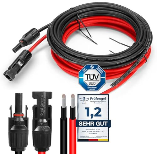 ANFIL Solarkabel 4mm² Solarpanel-Verlängerungskabel mit Buchse und Stecker inkl. 0% MwSt. gem. § 12 Abs. 3 UStG (1-30m, 4mm²/6mm²) für PV Kabel Solaranlage Solarpanel (9m rot + 9m schwarz)