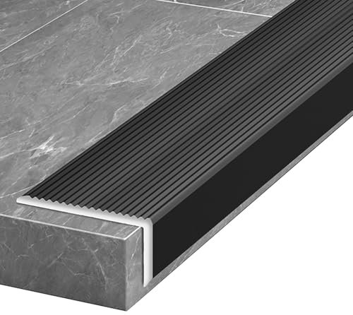 Metal Outdoor Stair Treads Step Edge Protector for Indoor and Outdoor Stairs Heavy Duty Nose Molding 47 Inch Long Black 4x2cm dimensions