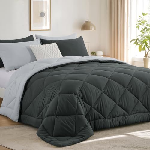 RUIKASI Coverless Duvet King Size 10.5 Tog - Reversible Comforter with 2 Pillowcases, 230x220cm Quilt Lightweight and Warm All Season, Grey and Light Gray